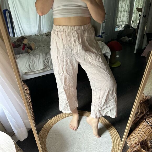 Sea Glass Lane Women’s Linen Light Pink Wide Leg Pants Minimalist Capsule - Picture 2 of 6